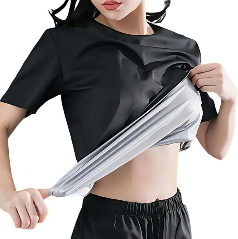 サウナスーツ レディース メンズ Tシャツ 洗える スポーツウェア トレーニング ランニング ウォーキング フィットネス ダイエット (ブラック, XL)