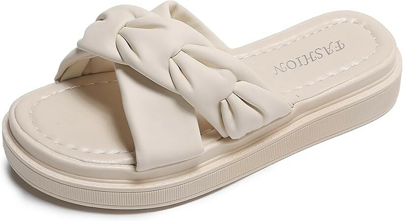 Women'S Shoes - スリッパ スライド サンダル 柔らかい ソール 約3.5cm レディース 女性 夏 コンフォート オープントゥ 軽量 軽い スリッパサンダル スライドサンダル ウェッジソール ウェッジサンダル (ベージュ, 23.0 cm)