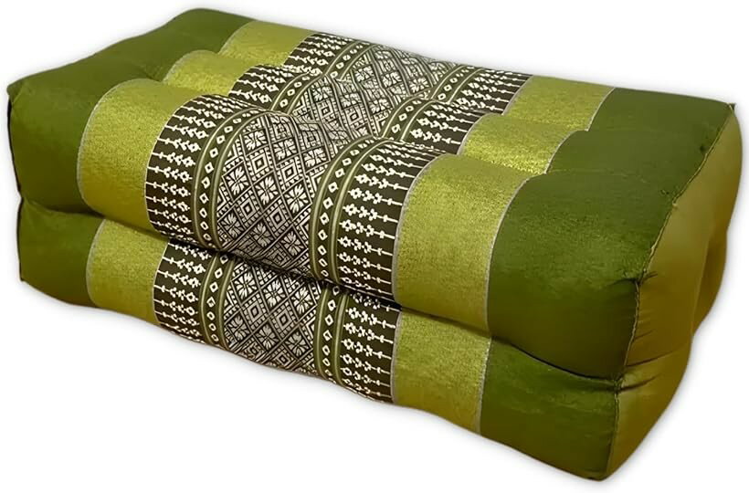 Muatsu Pillows - タイ 伝統 柄 枕 まくら 硬め カポック 四角 長方形 タイ製 ハンドメイド クッション リラクゼーション 古 式 マッサージ (グリーン, スクエア)