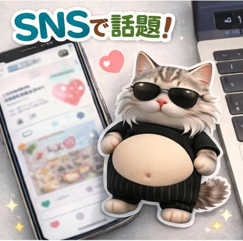 お腹 シール 猫 2026年最新柔らかいお腹 ぷにぷに ぷくぷく 3D もっちり デブ猫 愛くるしい かわいい シール帳 ステッカー ねこ (ブラウン, サングラス猫) horiku-10323518 ホリック サンプル画像3