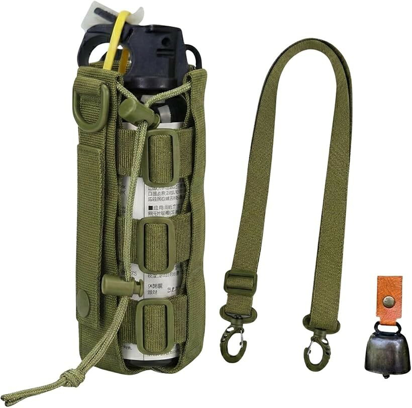 熊 スプレー ホルダー ケース 撃退 登山 対策 アウトドア 装備 ベルト 収納 固定 携帯 熊鈴 (グリーン)（楽天・ホリック）