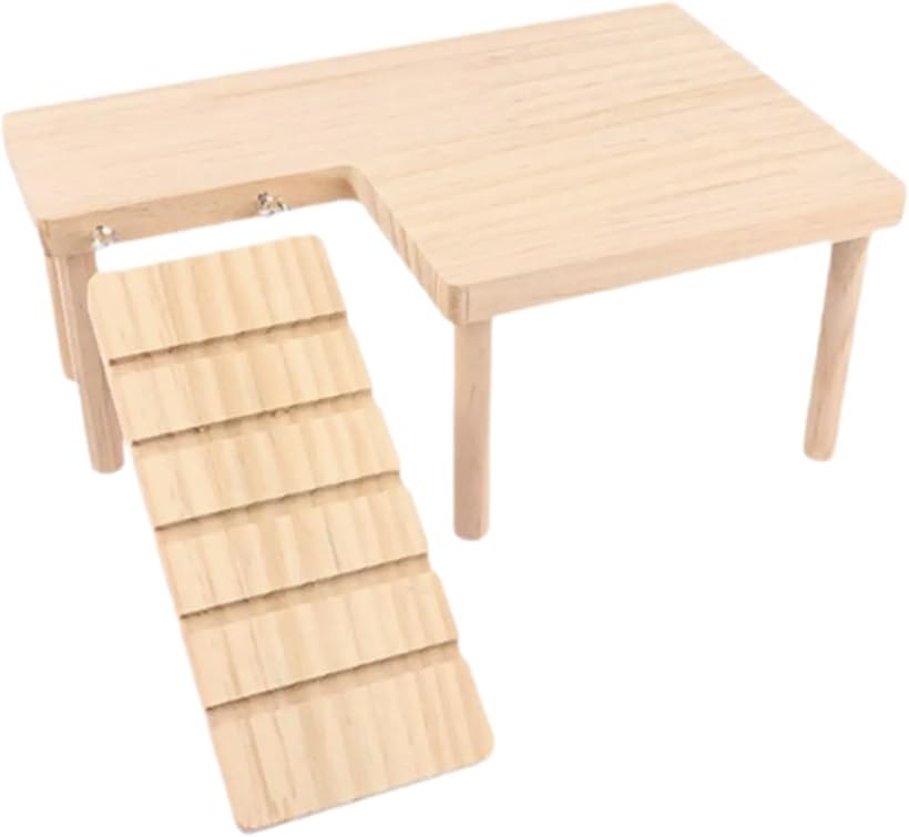 Toiletry - ハムスター 木製ステップステージ 28x17x13cm 左右選択 小動物用 階段付き L型 ケージレイアウト (ブラウン 左階段)