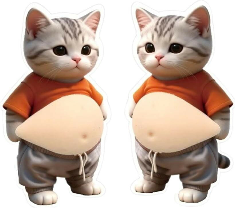 Rakuten - お腹 シール 猫 2026年最新柔らかいお腹 ぷにぷに ぷくぷく 3D もっちり デブ猫 愛くるしい かわいい シール帳 ステッカー ねこ (ブラウン, 灰色 ねこちゃん)
