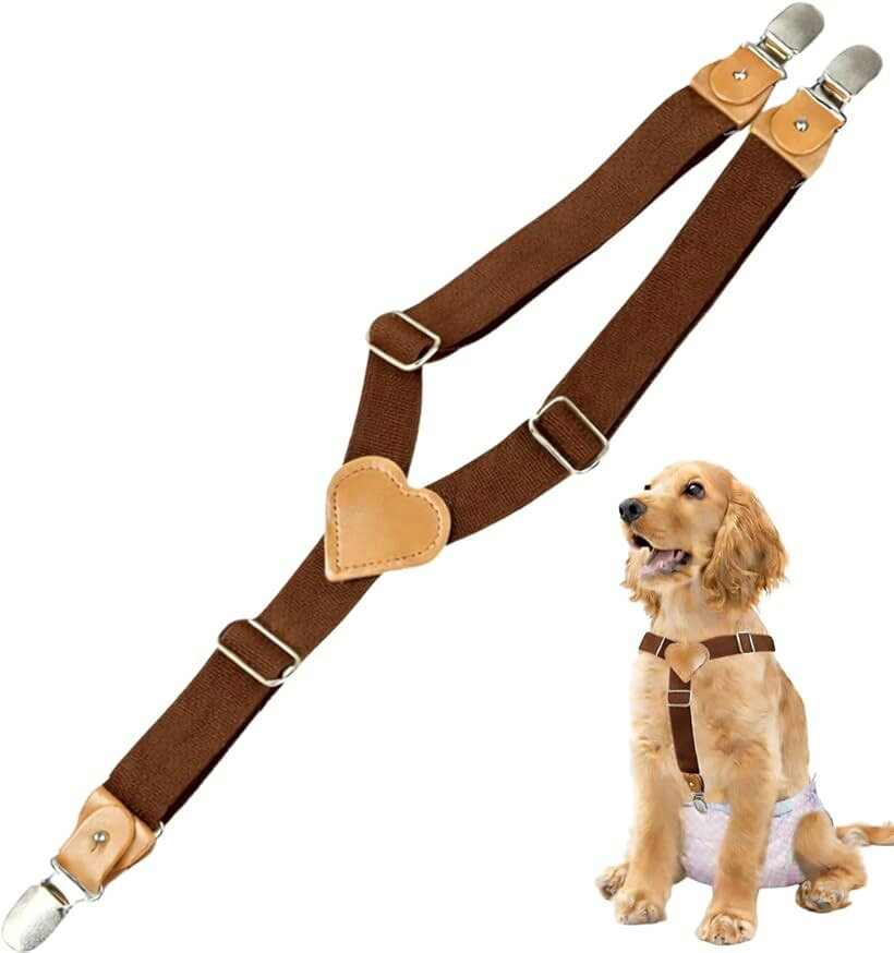 犬用サスペンダー マナーベルト 3点留め おむつ固定 ウェアズレ防止 固定バンド しつけ用品 介護グッズ (ブラウン, S)