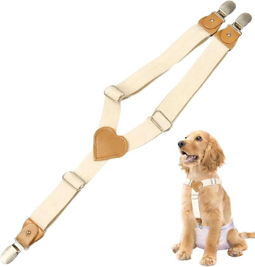 犬用サスペンダー マナーベルト 3点留め おむつ固定 ウェアズレ防止 固定バンド しつけ用品 介護グッズ (アイボリー, M)
