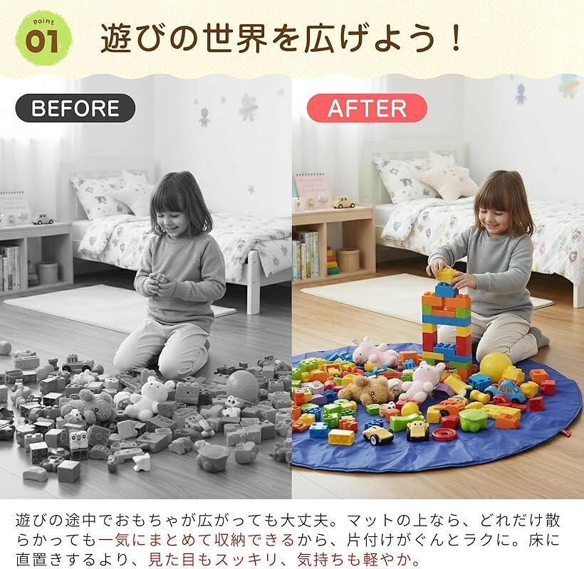おもちゃ 収納 レゴ 大容量 積み木 袋 レジャーシート プレイマット (青, 25長さ x...