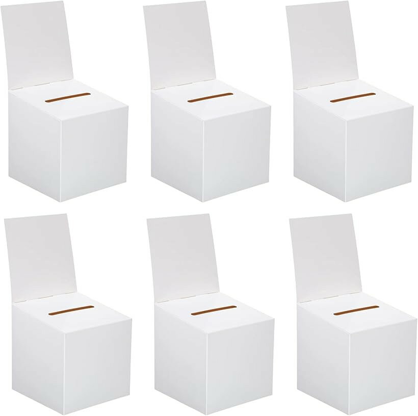 投票箱 小型 小さい 募金箱 抽選箱 白 紙 ボックス 15x15cm 組み立て式 6個セット 無地 イベント用 (ホワイト, 15cm x 15cm x 30cm)