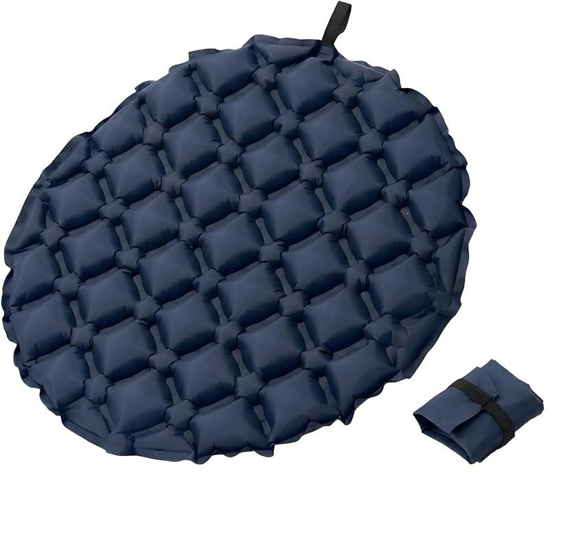 キャンプ 座布団 エアクッション レジャーシート 一人用 アウトドア 軽量 お尻 丸形 (ブルー, 50cm)