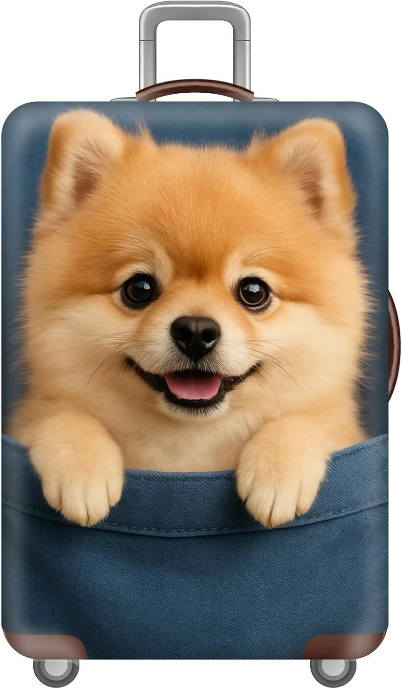 スーツケースカバー キャリーケース トランク かわいい 荷物 保護 旅行 犬 (ポメラニアン, XL)