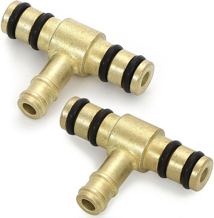互換品 バイク フューエル ジョイント T 型 銅製 Oリング付 2個セット ヤマハ ミクニキャブ対応 燃料 ホース 汎用品 (ゴールド)