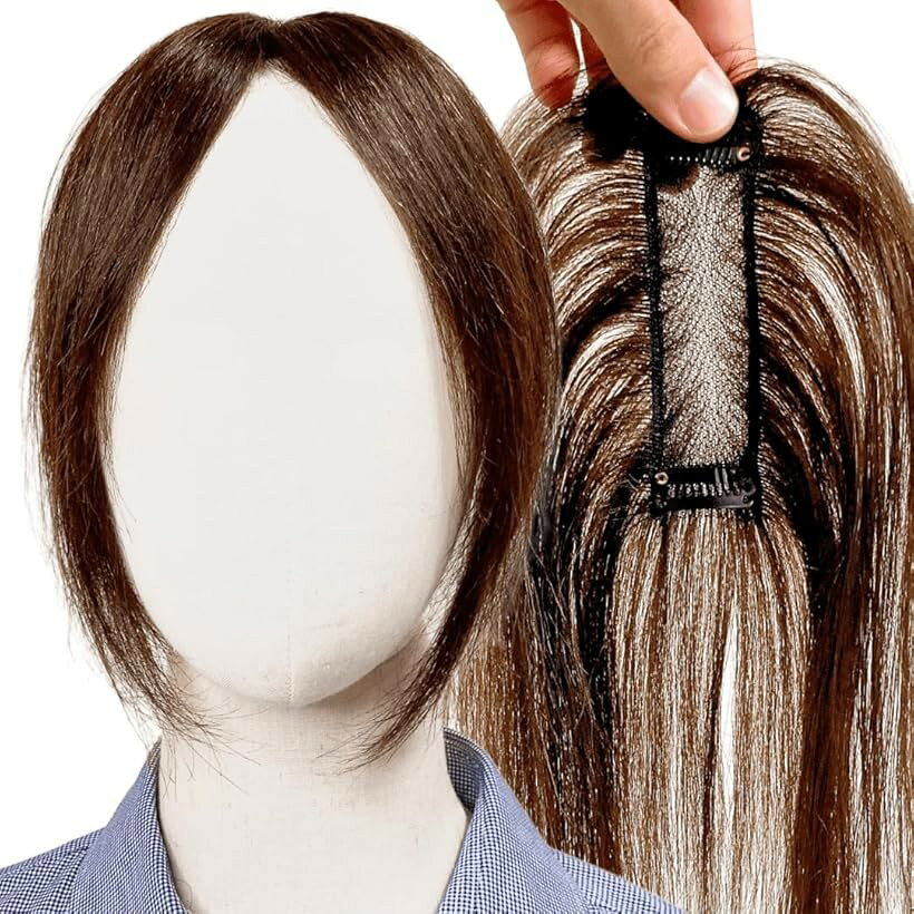 部分ウィッグ ヘアピース ポイントウィッグ 女性 レディース 人毛100% かつら 前髪ウィッグ ショート トップピース トップカバー つむじ 頭頂部 白髪カバー (前髪未カット(ナチュラルブラウン), 10x3cm)