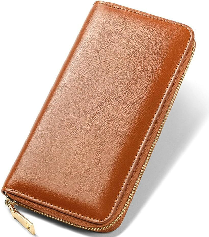 長財布 本革 オイルレザー 経年変化を楽しむ メンズ レディース スキミング防止 RFID 大容量 牛革 ラウンドファスナー 小銭入れ 大きく開く 金運 (ブラウン)