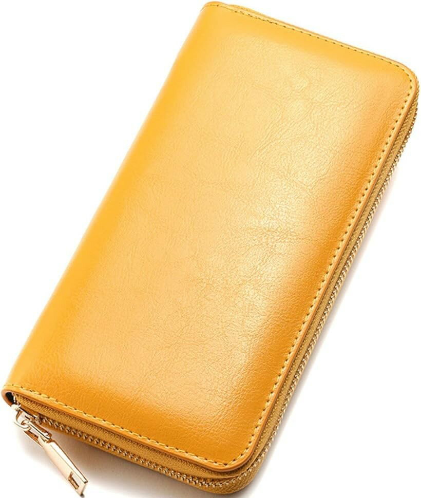 C, G, K - 長財布 本革 オイルレザー 経年変化を楽しむ メンズ レディース スキミング防止 RFID 大容量 牛革 ラウンドファスナー 小銭入れ 大きく開く 金運 (イエロー)