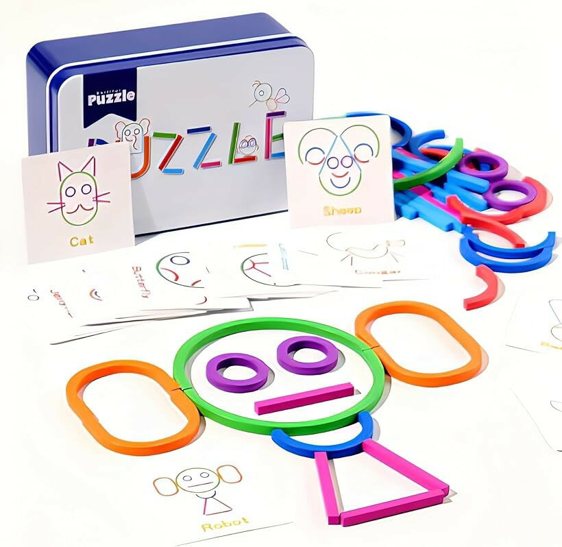 モンテソーリ スティック リング パズル 子供用 木製パズル 脳トレ 知育玩具 5歳～7歳 教育玩具 カード付き