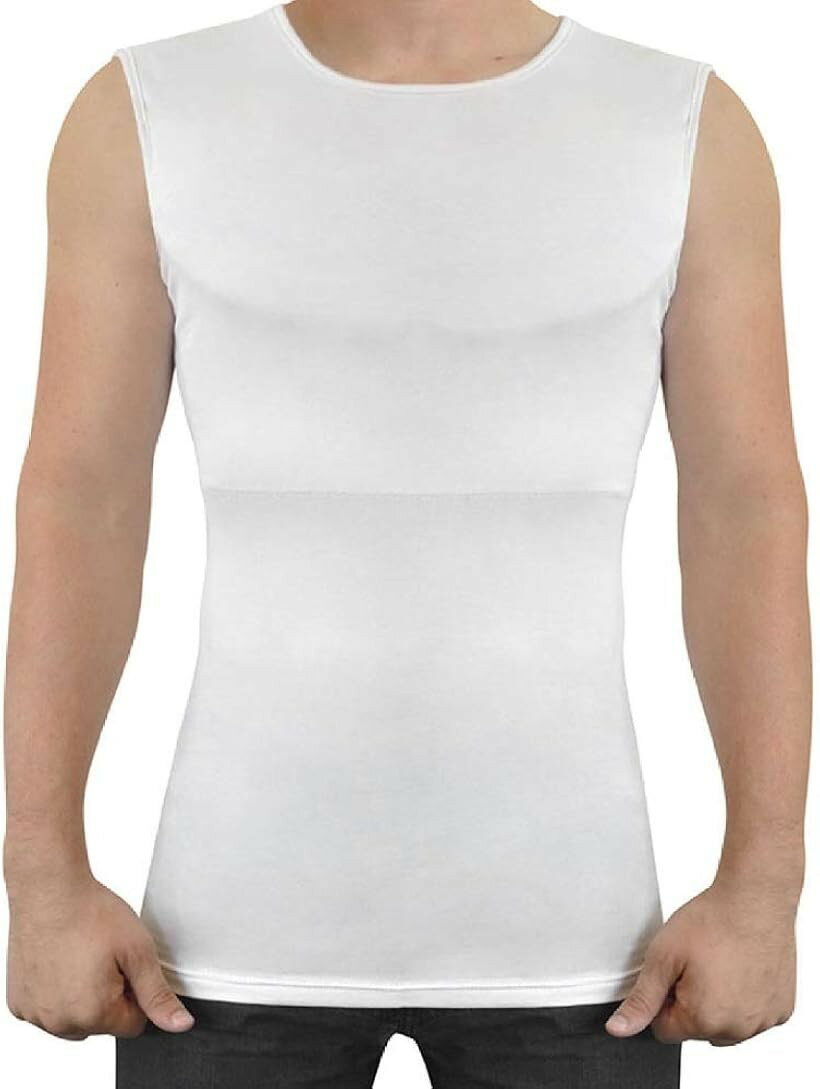 着るだけで筋肉 マッチョtシャツ パッド付き 縫い目ゼロ 袖なし (ホワイト, S)
