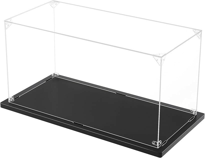 Collection Cases - フィギュアケース アクリルケース UVカット コレクションケース ディスプレイケース 組み立て簡単 頑丈 汚れ防止 手袋 クリーニングクロス付き (台座黒+透明ケース, 幅30x奥行15x高さ15cm)