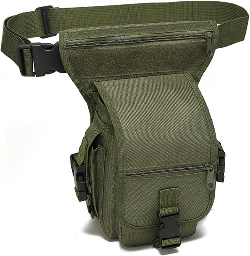 Waist Top Bag - ツーリング快適設計バイクレッグバッグ ポーチ 大容量 太ももバッグ 収納 アウトドア 釣り (カーキ)