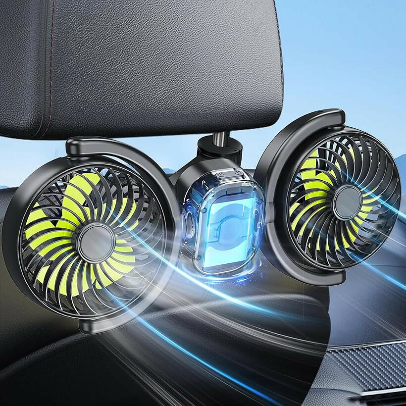 充電式 車 扇風機 後部座席 車用扇風機 デュアルヘッド 360度回転 USB 車載ファン…