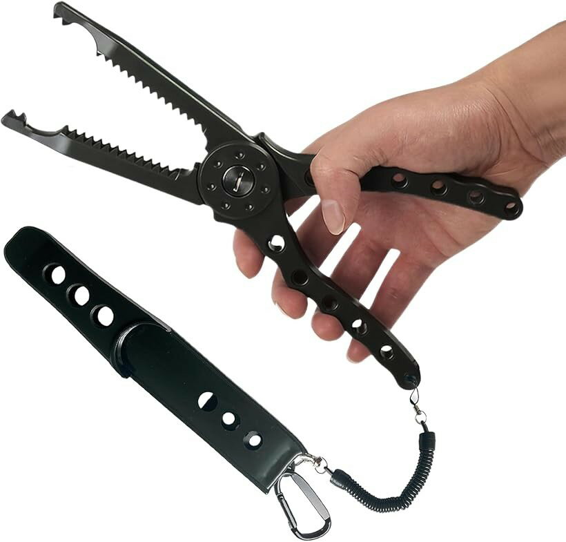 フィッシュグリップ 魚つかみ 軽量 ブラック サビに強い/しっかりグリップ 樹脂製 収納ケース付き ガーグリップ 釣り用 (ブラック)