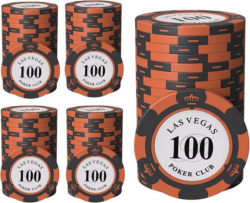 ポーカーチップ クレイ製 カジノチップ 100 面値 単品 100枚セット メタルインサート入り 高級 重厚感 本格仕様 カードゲーム用 (面値「100」, 直径 約40mm)