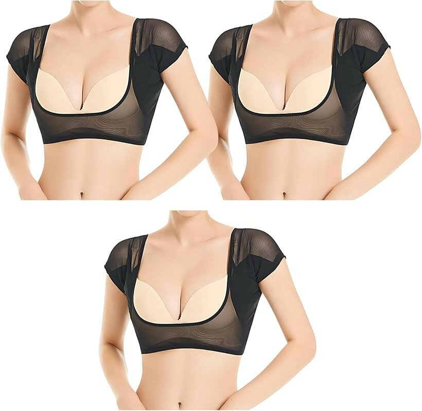 汗取り メッシュ インナー シャツ 脇汗 防水 パッド 付き レディース 快適 サラサラ 極薄 伸縮 吸水 抗菌 消臭 しみ 対策 (ブラック, L)