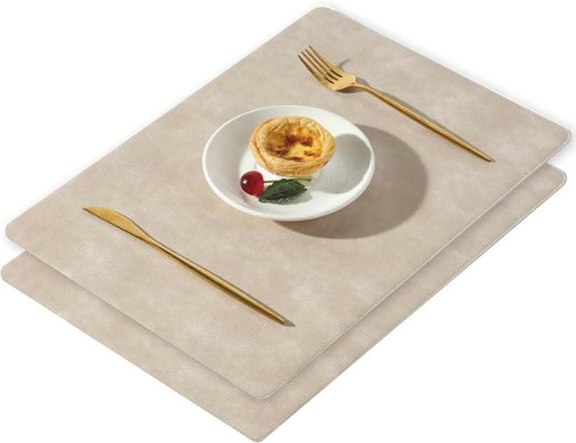 上質な時間 ランチョンマット 北欧 PUレザー 断熱 防滑 防水 43x30cm 食卓保護 テーブルマット (オフホワイト, 2枚セット)