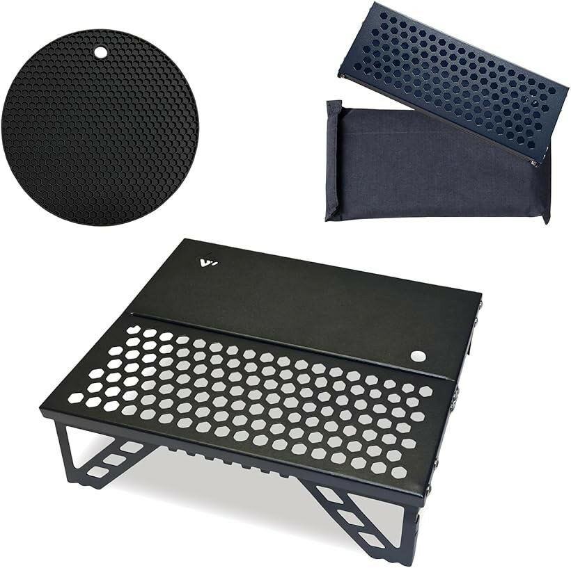 キャンプ テーブル ソロ 折りたたみ ローテーブル 軽量 コンパクト ワンタッチ コンパクトシリコン鍋敷き/収納袋付き 超軽量コンパクト (超軽量コンパクト, 小型)