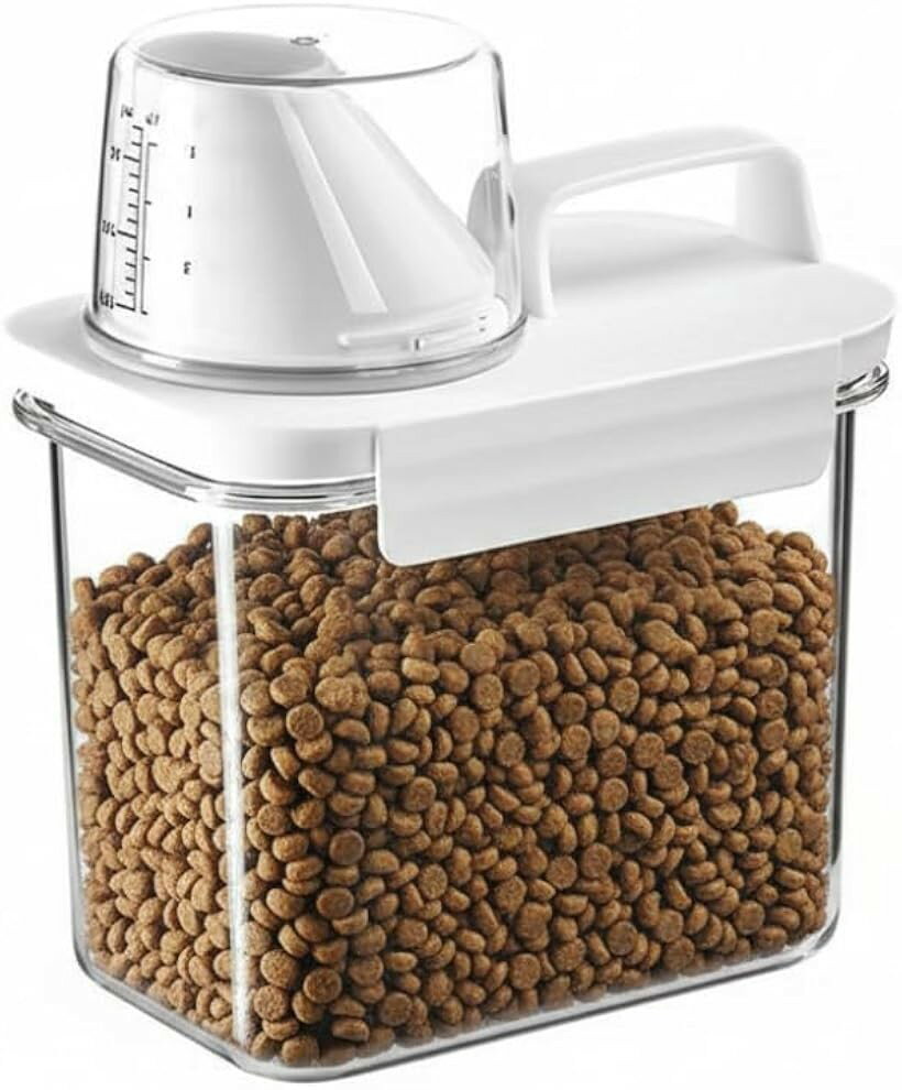 ペットフードストッカー 密閉容器 犬 猫 ドッグフード保存容器 計量カップ付き 透明 大容量 餌入れ 収納 (ホワイト, 大型)