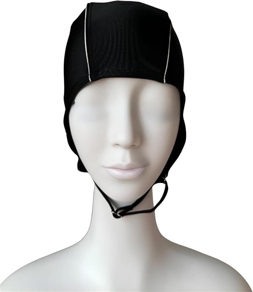 Swim Cap - スイムキャップ 水泳帽 レディース ゆったり あご紐付き スイミングキャップ 水泳帽子 プール ウォーキング ジム (ブラック（裾ライン）, 大きめサイズ)