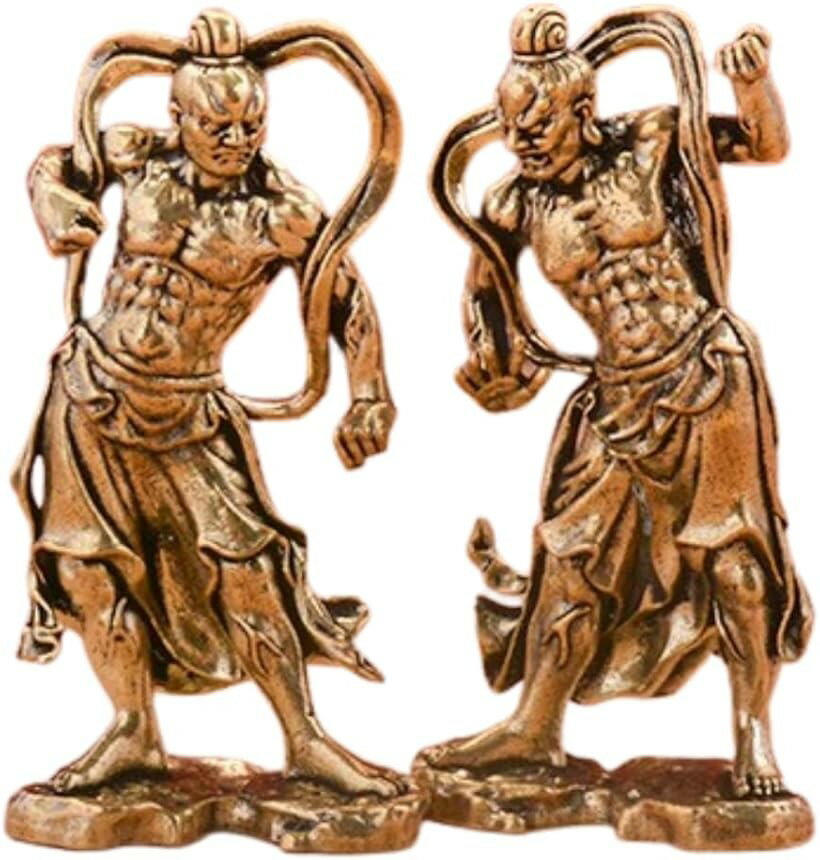 【限定価格19日迄】仁王像　金剛力士　阿形　吽形　木彫り 木彫り仏像 【仁王像(金剛力士)】阿吽セット 淡彩色 総高12cm ※桐箱入