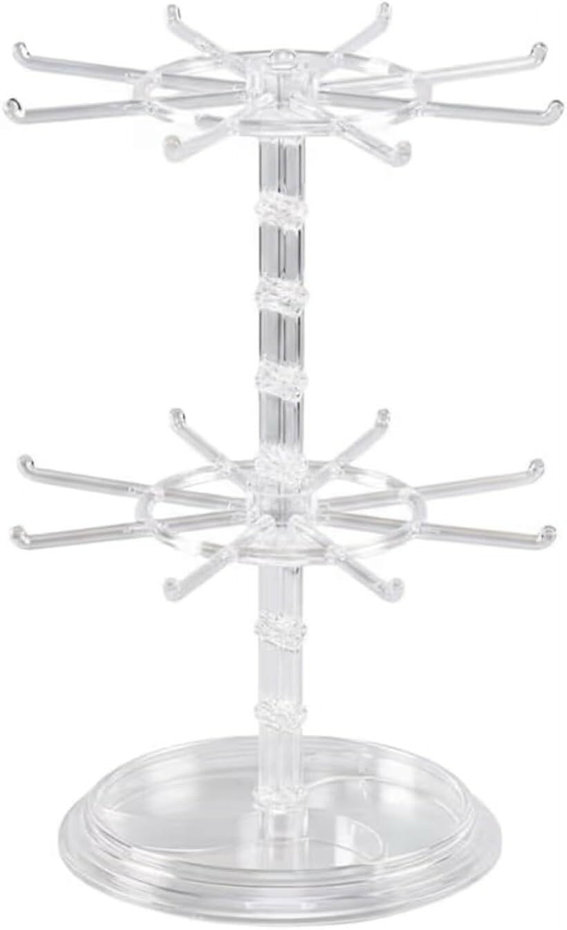 m＆em アクセサリースタンド アクリル製 2段 360度回転式 大容量 ピアス・ネックレス・指輪対応 卓上収納 (クリア)