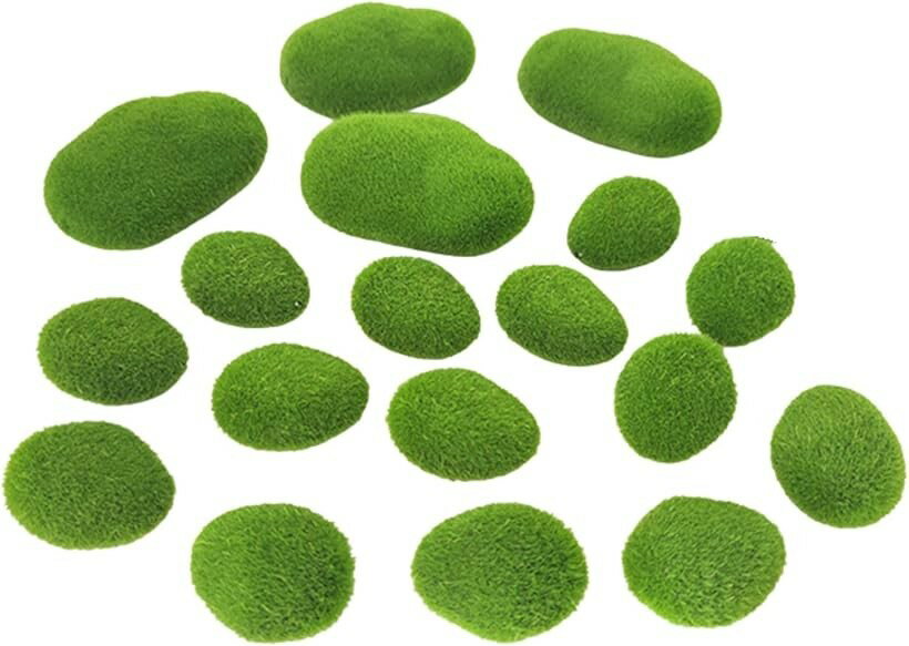 苔玉 シミュレーション苔石 人工観葉植物 人工苔 フェイクグリーン 造景 模型 盆栽 苔テラリウム 飾り庭 3種類 18個セット (緑, 小)