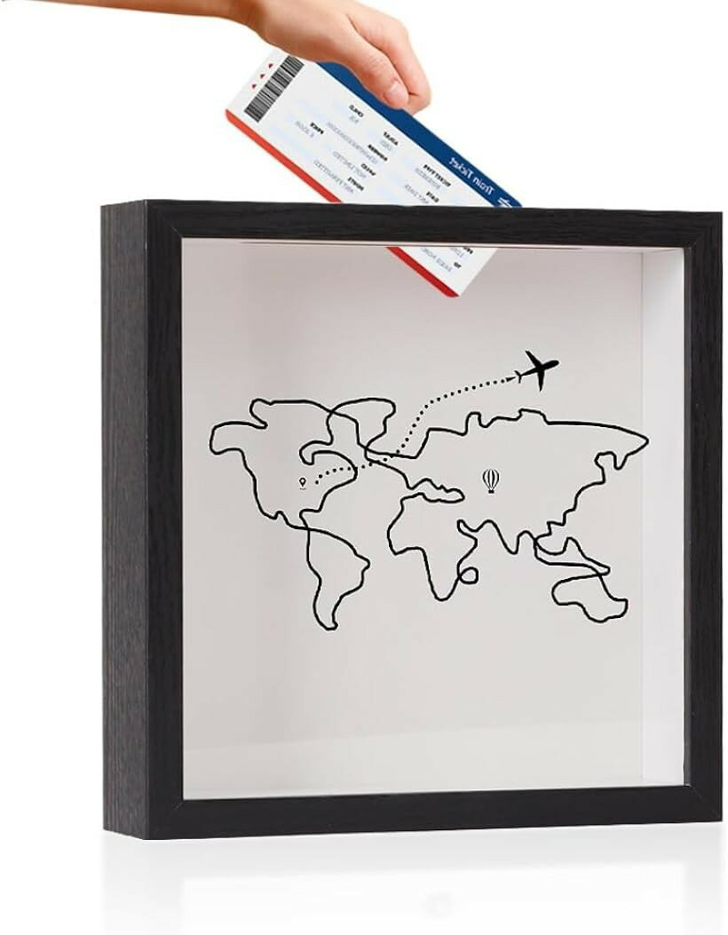Rakuten - チケットボックス 収納 フレーム 旅行 思い出 入れ 木製 立体額縁 (ブラック, 29x29cm)