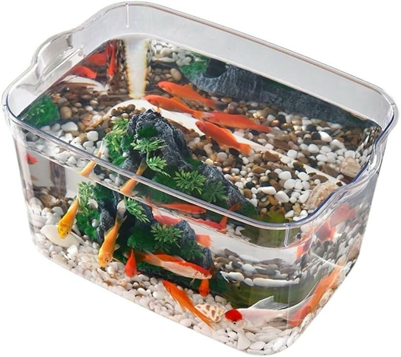 水槽 金魚鉢 プラスチック メダカ 透明 おしゃれ 軽量 アクリル 容器 インテリア (クリア, S ...