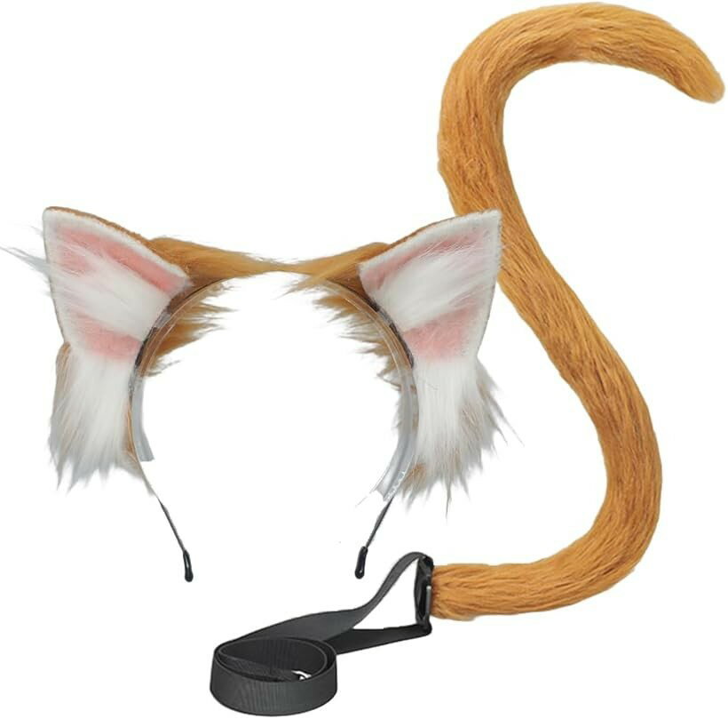 Other - 猫耳 尻尾 2点セット 猫コスプレ小物 曲がる (ブラウン)
