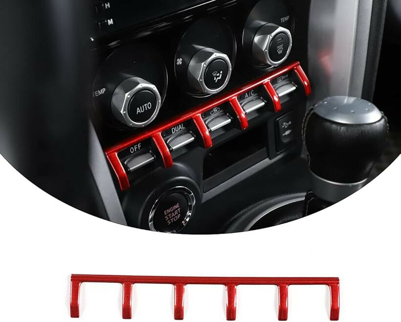 トヨタ 86 スバル BRZ 2012～2020年に専用 エアコンスイッチ セパレーター トリム 車 カバー A/C ボタン 装飾カバー コンソール装飾トリム 仕切り インテリアパネル 内装パーツ カー用品 ステンレス鋼製 (レッド)
