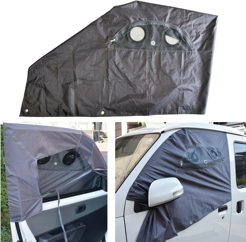 窓用換気タープ 車中泊 車内飯 (グレー, 63x120x33x63x15x55cm)