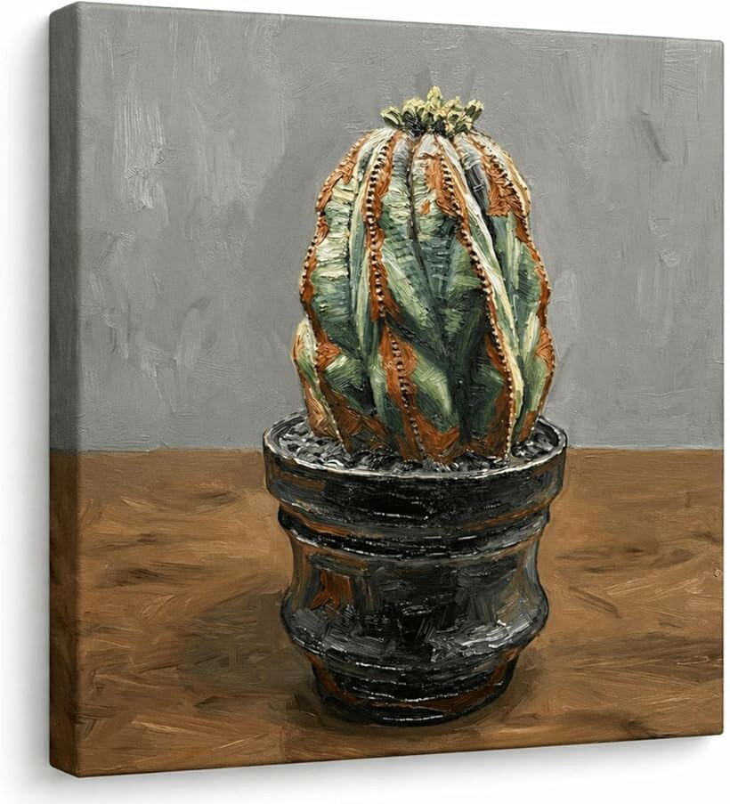 塊根植物 コーデックス 絵画 アートパネル ポスター 壁掛け インテリア (007A（ユーフォルビア オベサ）, 長さ60 cm x 幅60 cm)