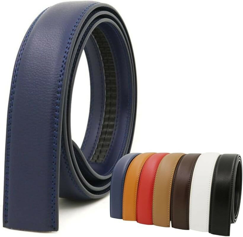 メンズ ベルト 交換用 穴なし オートロック 35mm 長い 130cm 帯のみ 大きいサイズ 本革 バックルなし (ネイビー, ウエスト120cmまで対応)