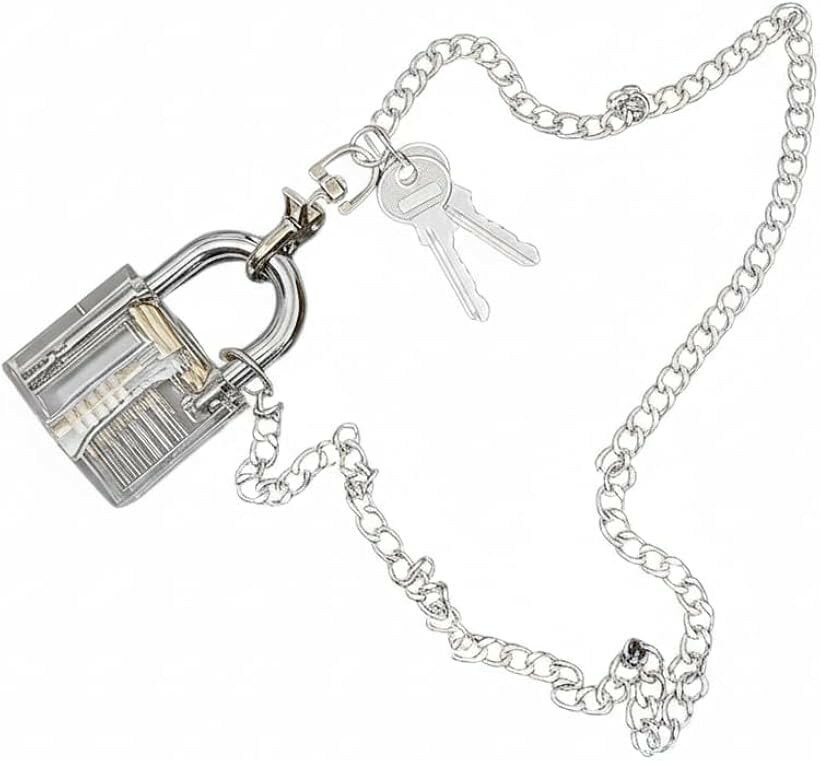 Pendant Tops - ネックレス スケルトン 南京錠 ペンダント ロック アクリル アクセサリー 透明 クリア ユニセックス チェーン パドロック チャーム (シルバー)