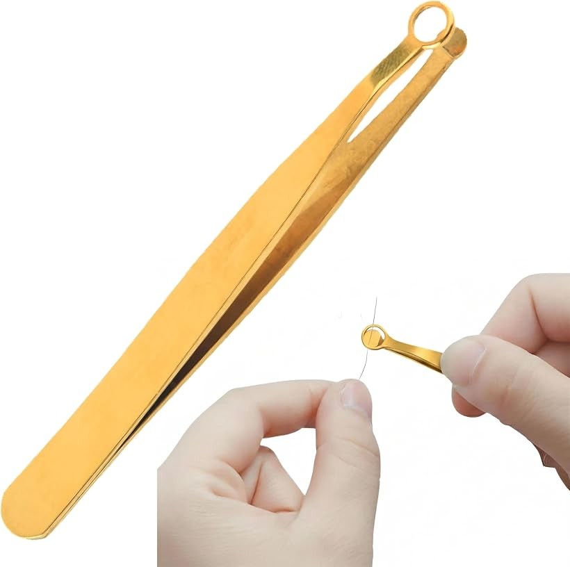 毛抜きピンセット丸先x視認リングステンレス製 9.7cm 13g 洗える 眉毛 鼻毛 とげ抜き (ゴールド)