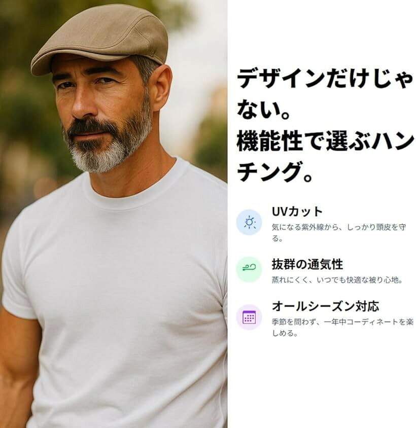ハンチング メンズ キャスケット 帽子 キャップ 軽量 吸湿速乾 UVカット 綿 無地 ...