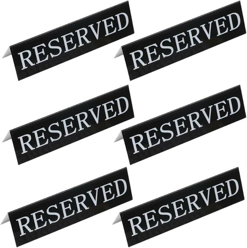 登录 - 予約席 プレート アルミ サインプレート 席取り 6個セット 業務用 卓上 両面 RESERVED リザーブ カフェ レストラン 飲食店 (ブラック)