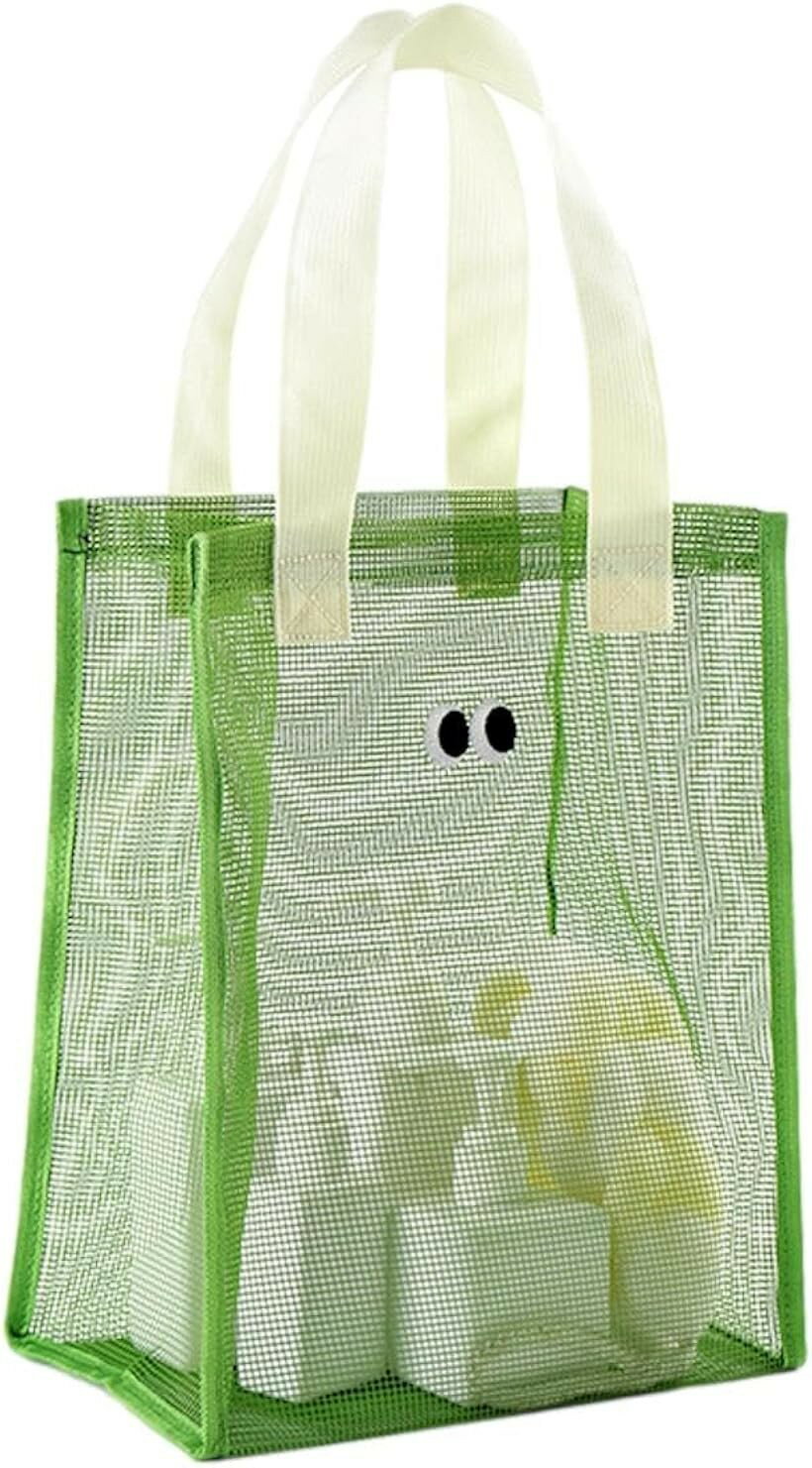Beach Bags, Pool Bags - かっこいい かわいい おしゃれ 人気 プレゼント かばん 袋 カバン ばっぐ バッグ メッシュ 手提げ 折りたたみ トート ビーチ 水泳 スイミング キッズ 子供 サマー 夏 子供の日 (グリーン)