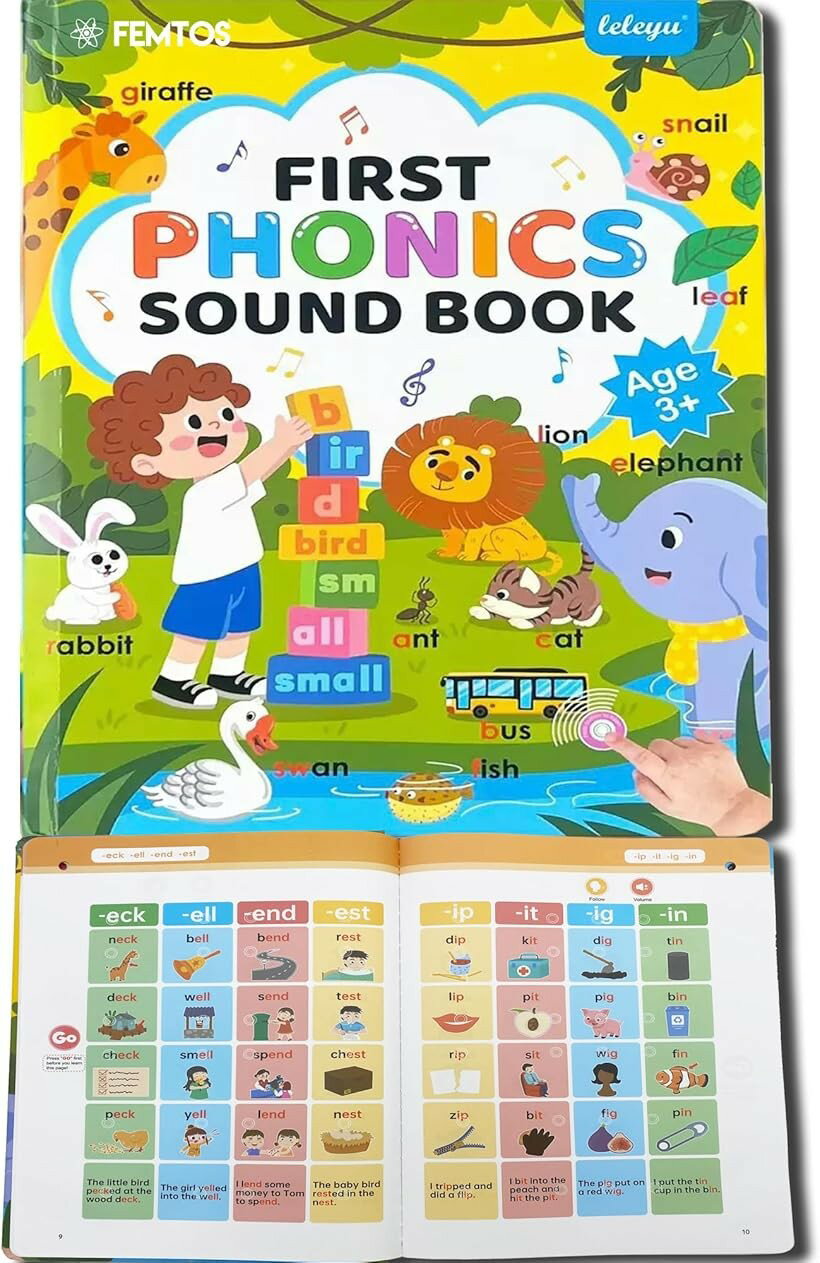 フォニックス サウンドブック 音が出る 英語絵本 タッチペン不要 充電式 Phonics 英語発音教材 CVC単語 Word Family Consonant Blend