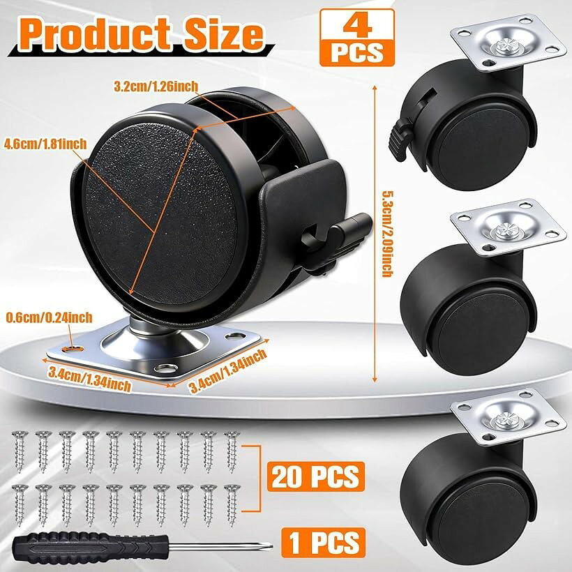 ホリックの4 個セット 1.5 インチ ナイロンプラスチック プレートキャスター ブレーキ付き 360 度回転 静音 家具・カート・キャビネット用｜アングル3