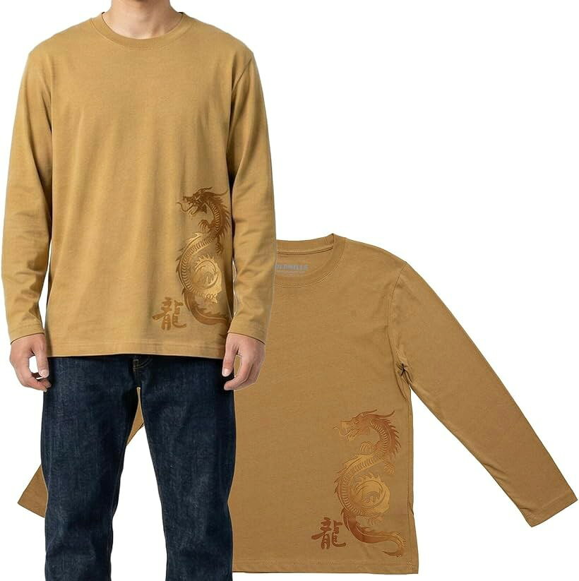 和柄 ロンT メンズ 綿100％ 長袖 半袖 Tシャツ 龍 鶴 和風 プリントTシャツ クルー...