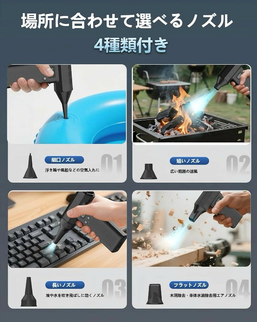超小型ながら暴風級電動エアダスター 300 000RPM 3段風量調整 洗車ブロワー 大容量...