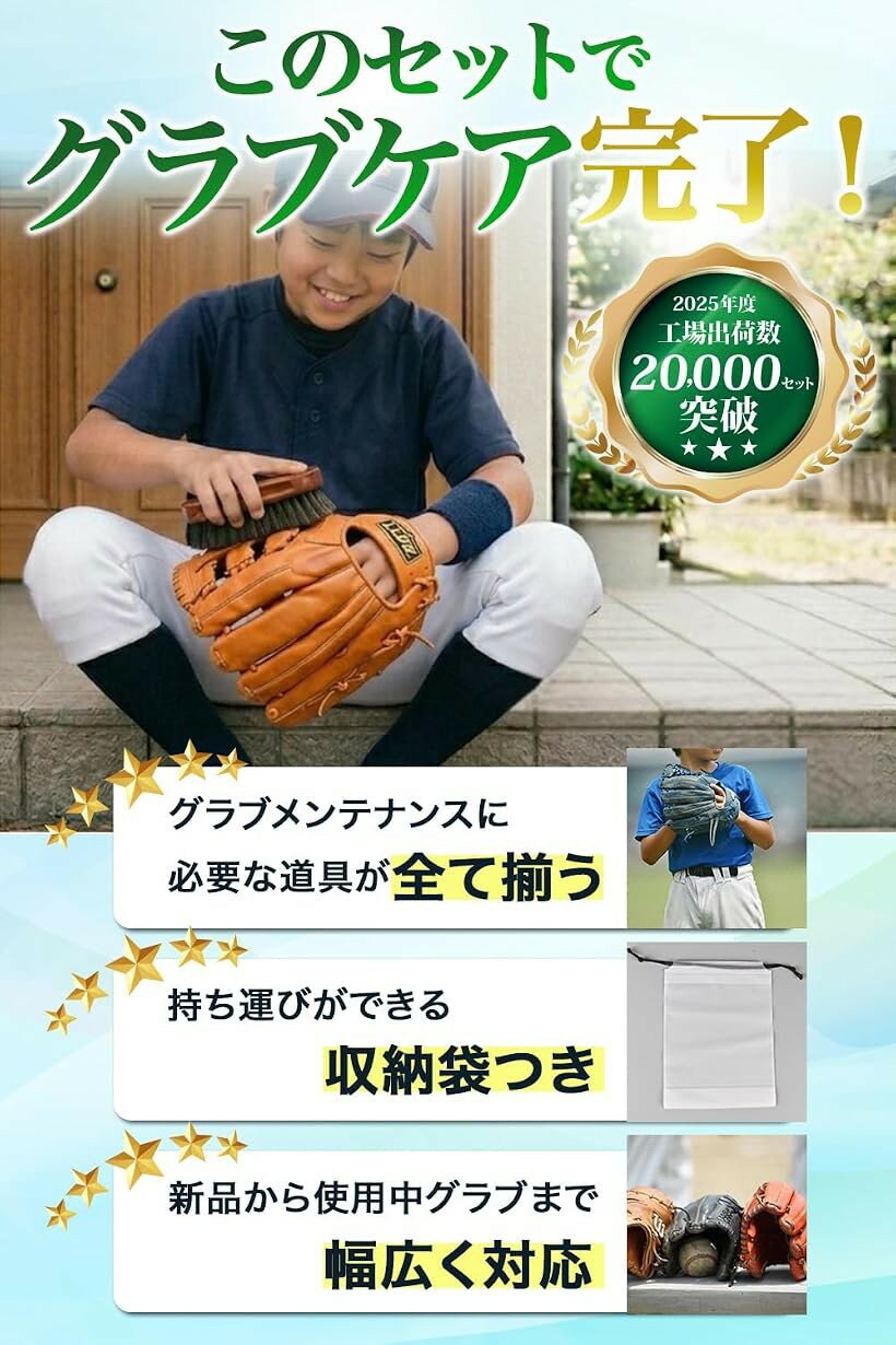 野球 グローブ 手入れ 汚れ落とし 野球道具 グラブケアセットB al H (ブラック)