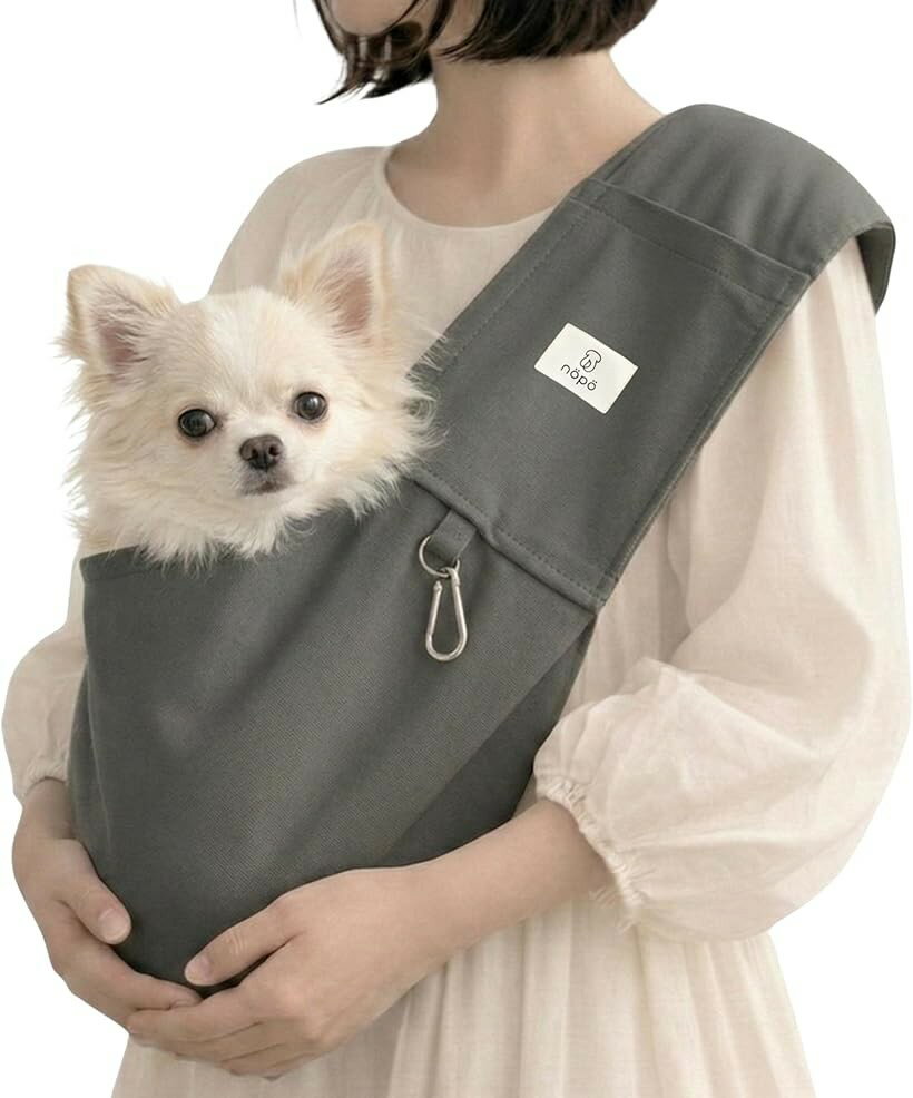 ノポ 肩ラク ペットスリング 小型犬・猫用 抱っこ紐 洗濯OK (チャコールグレー, S (調整機能なし))